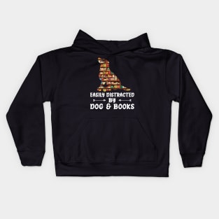 Easily Distracted By Dog And Books Reading Lover Boys Girls Kids Hoodie